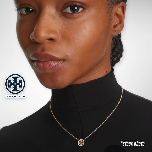 NWT Tory Burch Miller Pavé Logo Set  - 18k Gold Plated Necklace & Earrings $196 - Picture 5 of 13